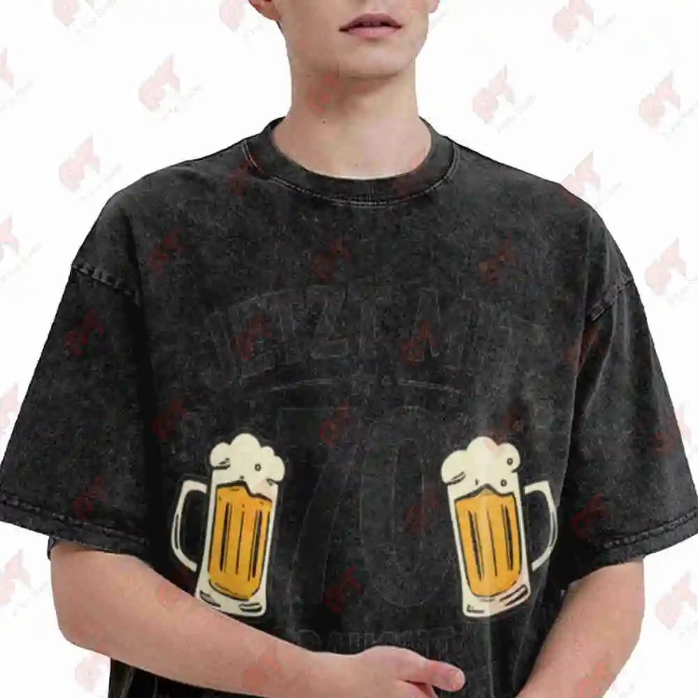 70th Birthday German Beer Theme Mug Vintage Washed Tee Pure Cotton T-Shirt