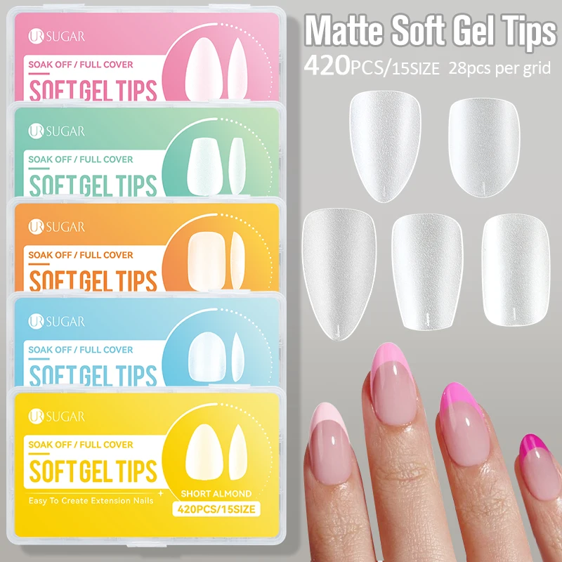 UR SUGAR 420Pcs/Box Matte Soft Gel Tips Full Cover False Nail Tips Press On Acrylic Nails Short Almond Coffin Artificial Nails
