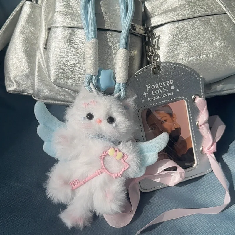 

12 см Leeqej японское желание ангел кошка плюшевый брелок мягкая игрушка подарок на день рождения для девочек милое пушистое украшение подвесное украшение