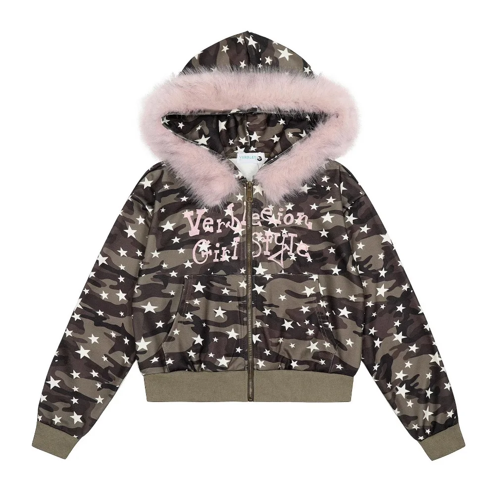 Männer Zip Up Hoodie High Street Camo Print Übergroße Fleece Sherpa Gefüttert Herbst Winter Casual Streetwear Vintage Ins Stil