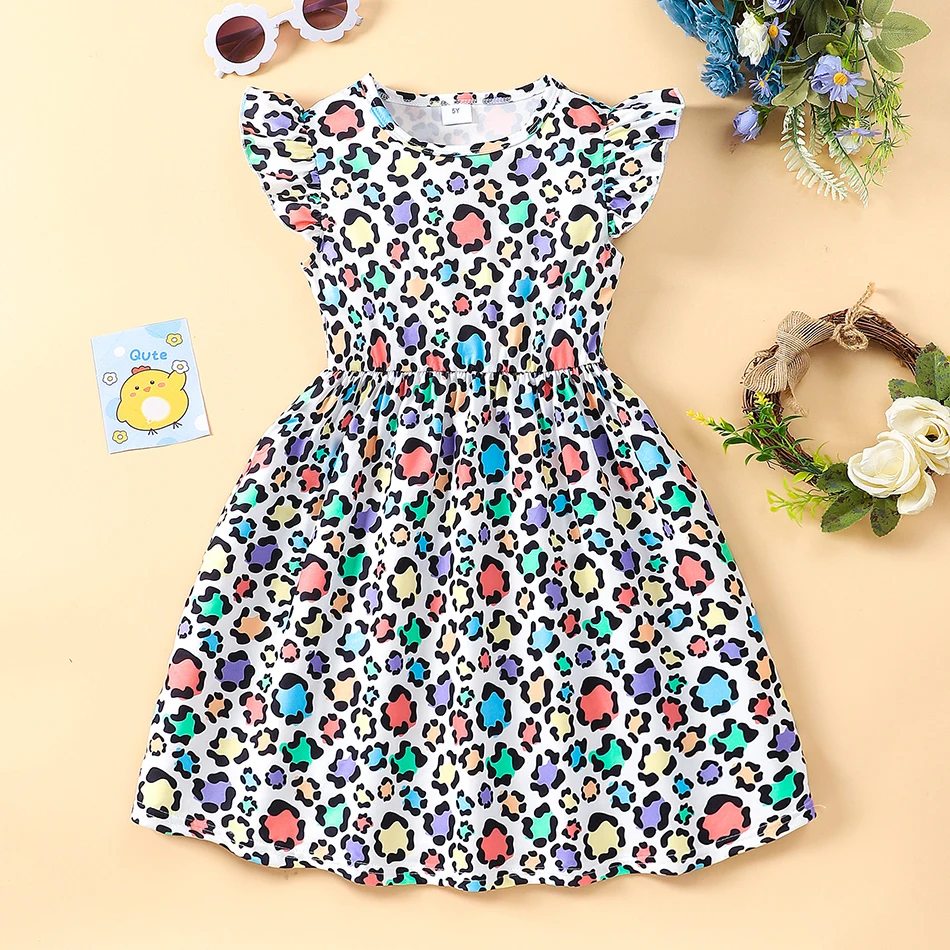 Children Clothes Summer Casual Dress Little Girls an Eye Catching Floral Print Design Ruffle Accents Perfect for Play Daily Wear