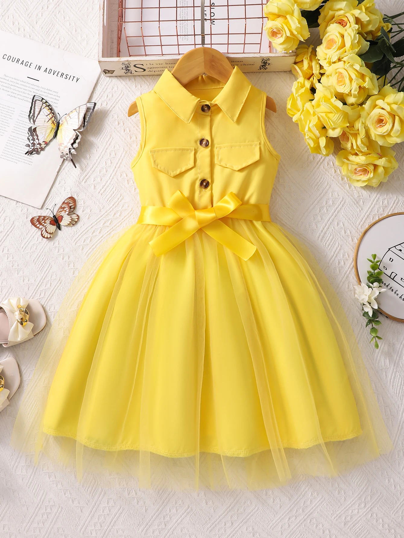 Girls' Collared Sleeveless Shirt Dress Summer College Style for Ages 2-7 Summer Fashion for Little Girls