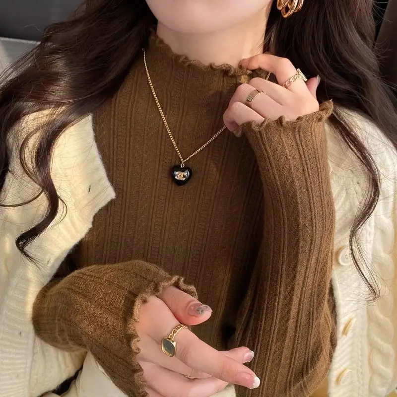 نصف عالية الرقبة محبوك سترة علوية سليم صالح طبقات قاعدة طبقة الخريف/الشتاء 2025 جديد وصول المرأة ملابس حرارية عصرية #3