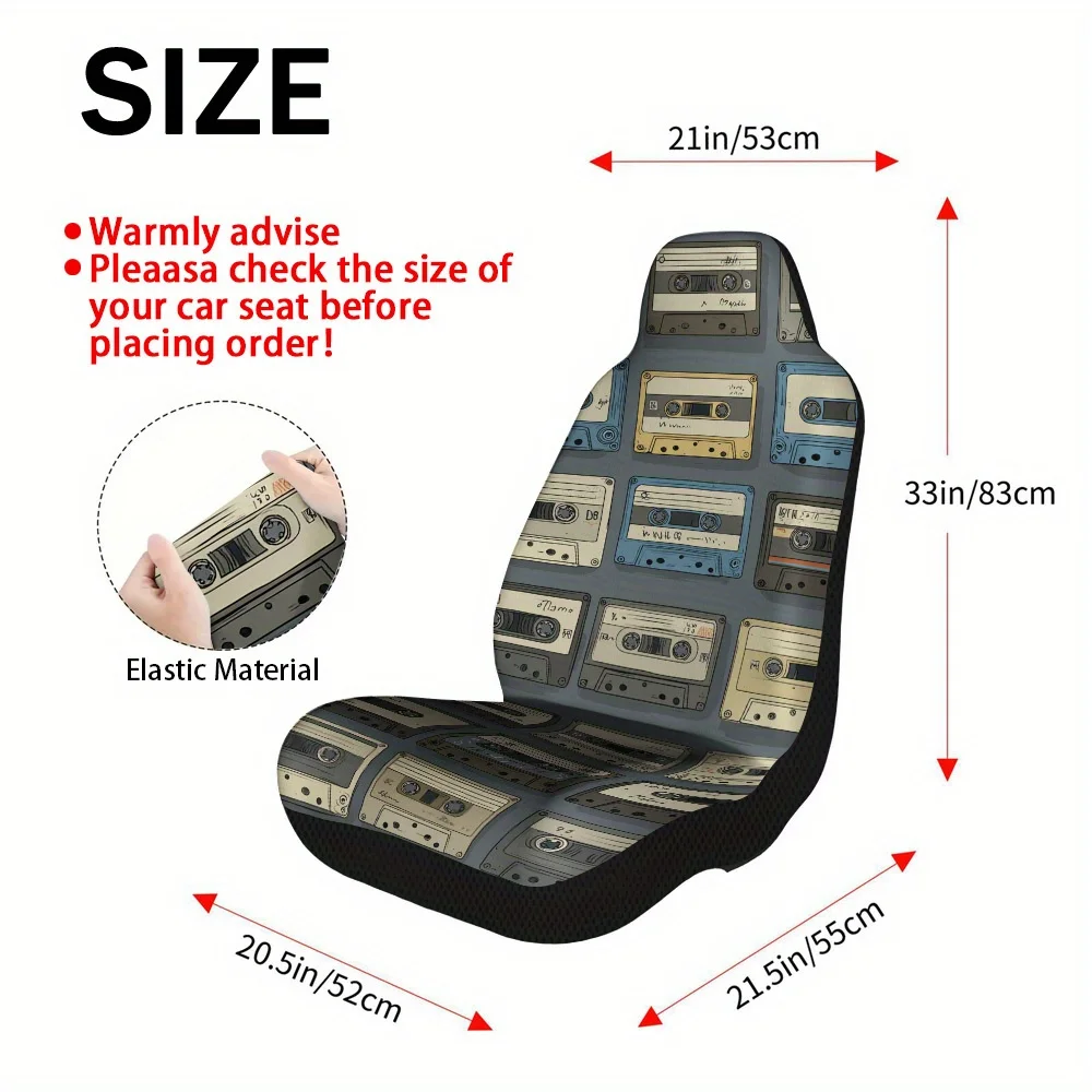 Set Of 2 Retro Cassette Tape Design Car Seat Covers – Fits Most Cars, Trucks, Vans, And Suvs | Sturdy Polyester Front Seat Shiel