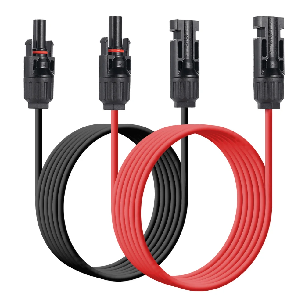 แผงพลังงานแสงอาทิตย์สายไฟ 12AWG 3M 5M Extension สีแดงสีดํา Solar Connectors ปลั๊กซิลิโคนทนความร้อนสายไฟ