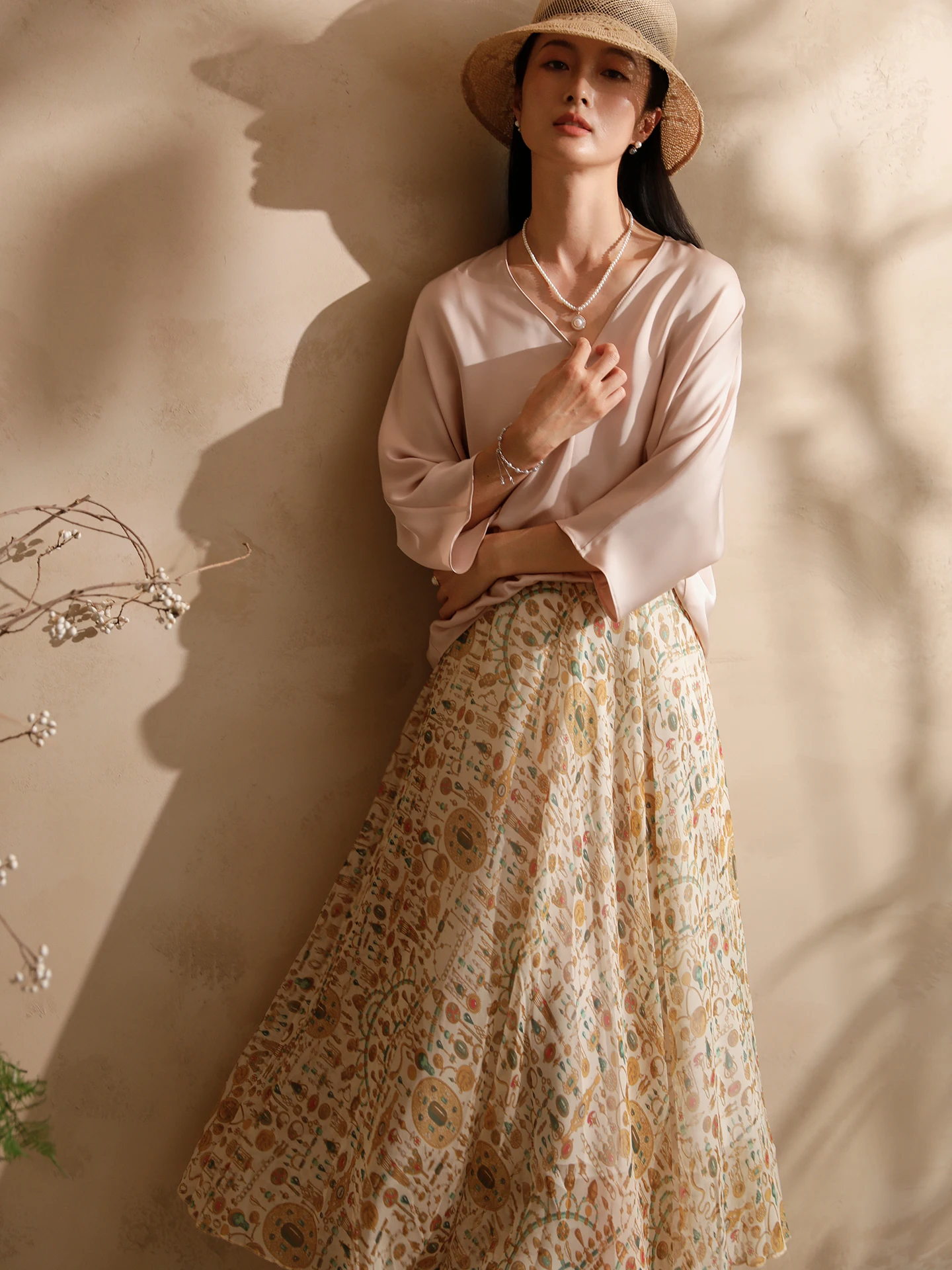 

Ele шелковая юбка с цветочным принтом, длинная женская летняя юбка трапециевидной формы с эластичной резинкой на талии, винтажная юбка-стойка, китайский заказ