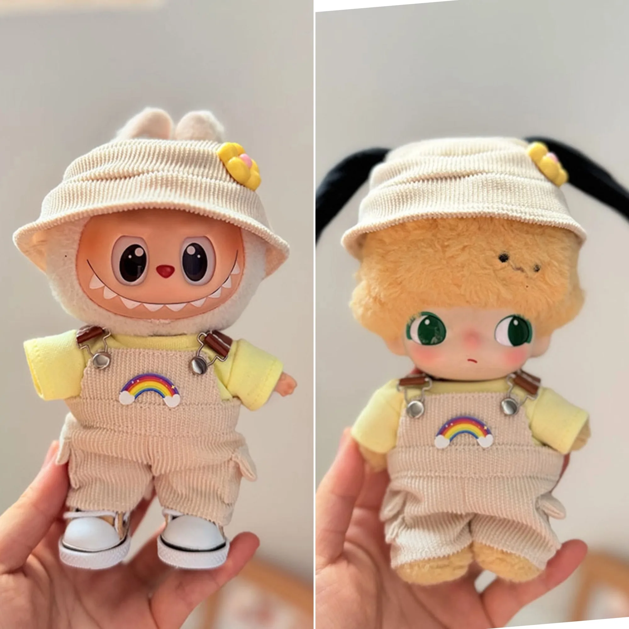 

Одежда для 1-го, 2-го 3-го поколения, 15 см, 17 см, милые куклы Labubu и DIMOO, короткий топ с маленькой цветочной шляпой и комплект радужного комбинезона