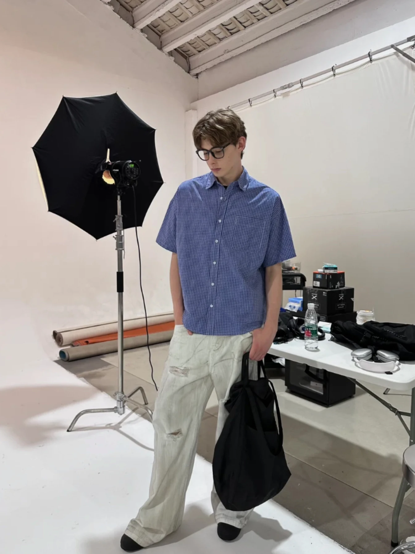 قميص أمريكي ريترو فضفاض أزرق منقوش بأكمام قصيرة للجنسين صيفي كاجوال متعدد الاستخدامات جاكيت قميص مربعات للشباب