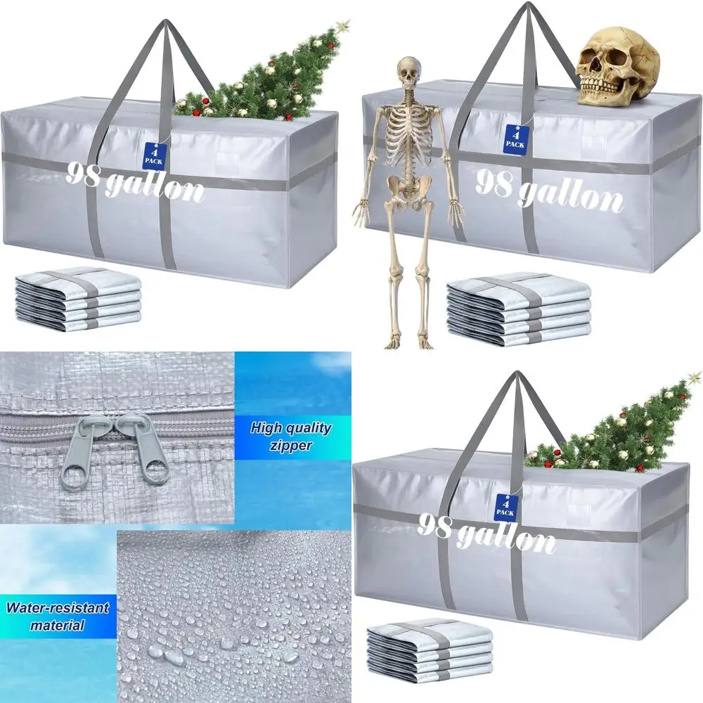 

Extra Large 98 Gallon Storage Bags with Zipper Handles for Christmas Tree, Dorm, and Moving (Silver)