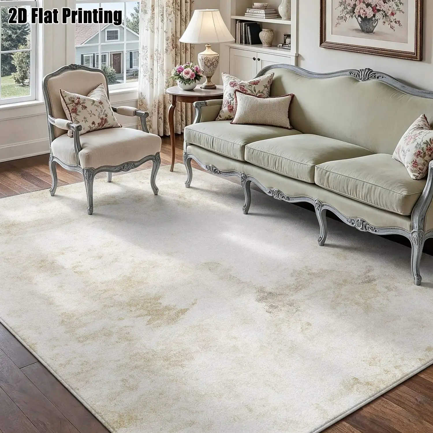 1Pc 2D Printed Beige White Retro Abstract Nordic/Instagram Style Carpet, Machine Washable, Multiple Sizes, for Entrance, Living Room, Bedroom, Dining Room, Study, Home Decor