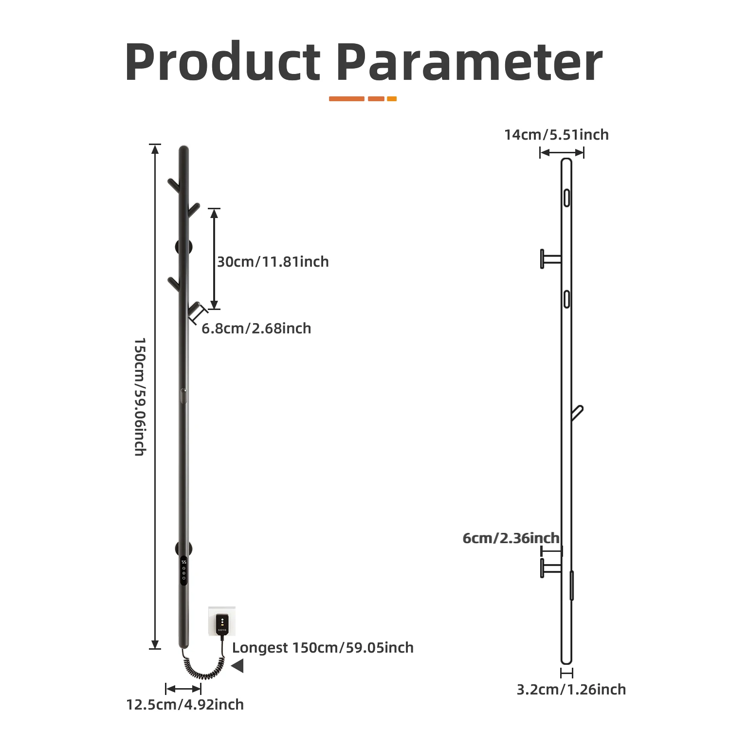 Smart Electric Towel Rack Eco-Friendly Mild Steel Double Rail Waterproof Heater Wall-Mounted Modern Effective Hotel Home