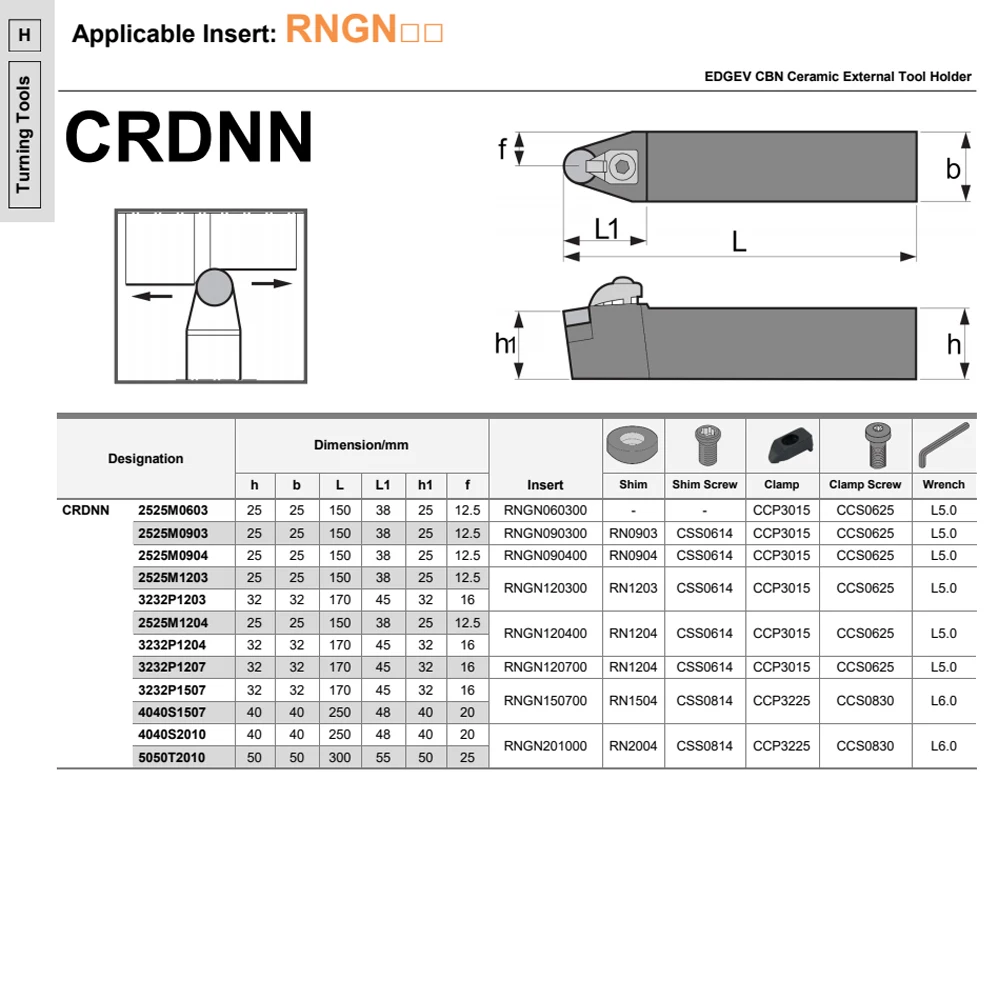 CRDNN2525M09 CRDNN2525M12 Utensile da tornio Ceramica PCD PCBN CBN Inserti rotondi CRDNN Tornio Taglierina per RNMN RNGN 0903 1203 1204 Supporto