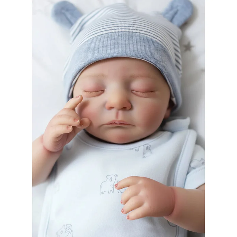 ตุ๊กตาเด็กเกิดใหม่ขนาด 17 นิ้ว รุ่นไค ขนาดทารกแรกเกิด ตัวทำจากผ้าเนื้อนุ่ม ตุ๊กตาเด็กนอนหลับ คุณภาพสูง งานแฮนด์เมด ตุ๊กตาศิลปะ โบเนกัส เบเบ้