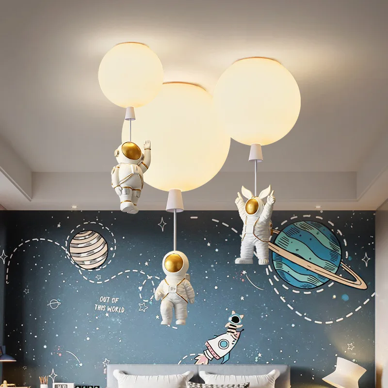 

Modern LED Astronaut Balloon Ceiling Pendant Lights for Children Nursery Room Decor Glass Ball Hanging Chandeliers Pendant Lamp