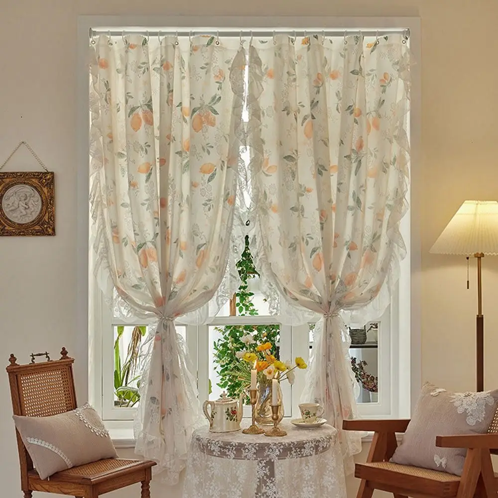 Pastoral Style Lace Gauze Curtains Non Punching Installation Romantic Luxury Curtain Light Blocking Girl Clasp Curtain