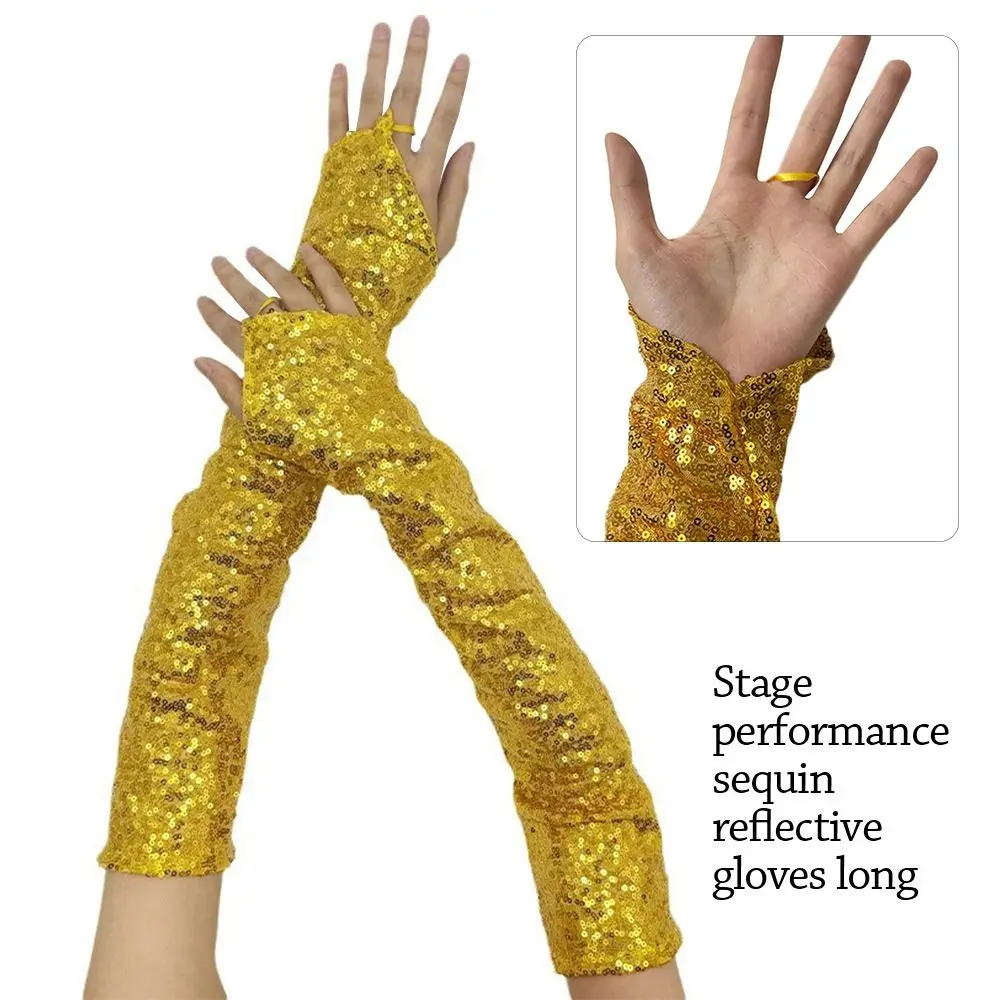 Fashion Vintage Sequins Gloves Shining Fingerless Dancing Gloves Long Gothic Performance Accessories Party Club