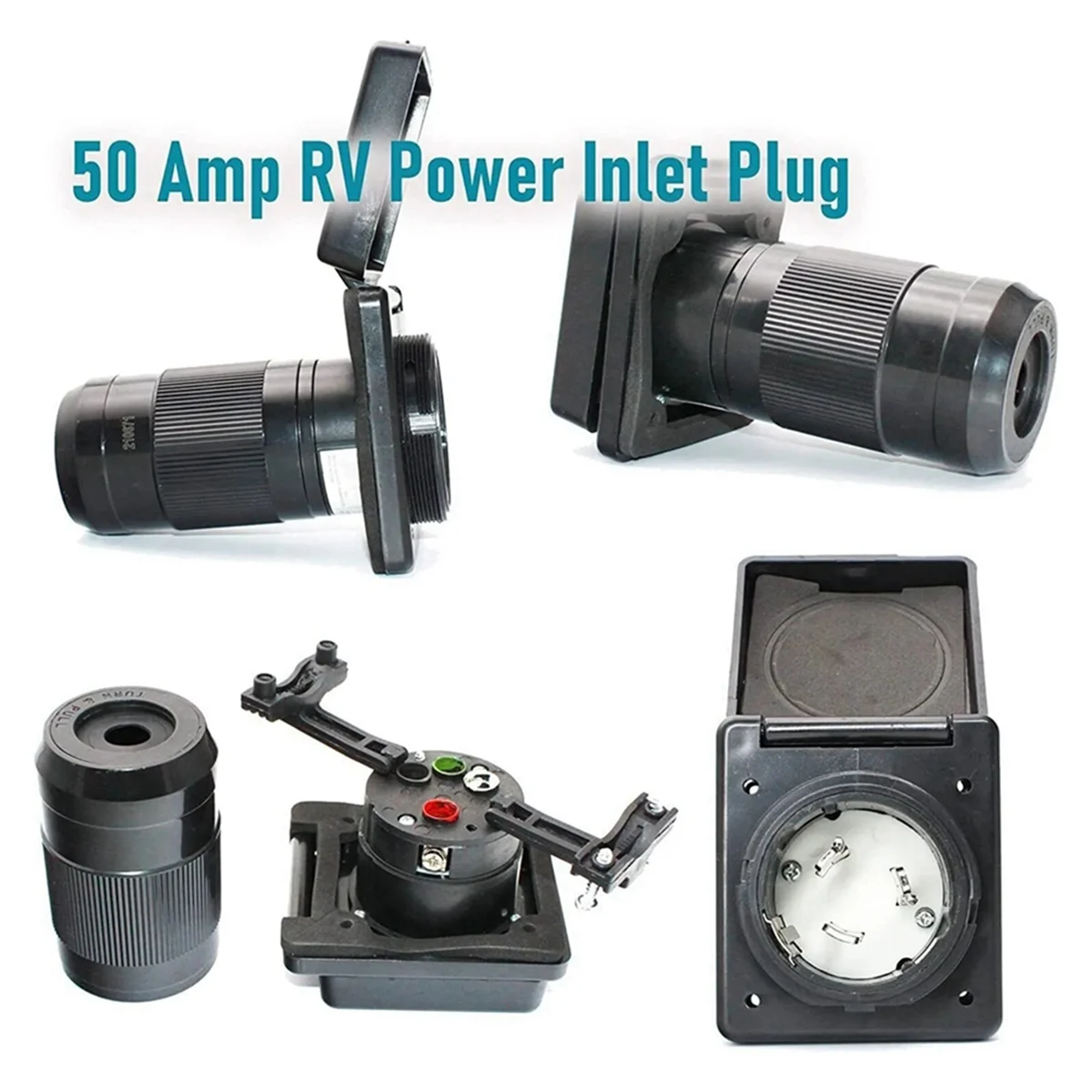 #032L RV 50 Amp 125V/250V AC Power Inlet Plug Female Twist Locking Connector Black (ABS)