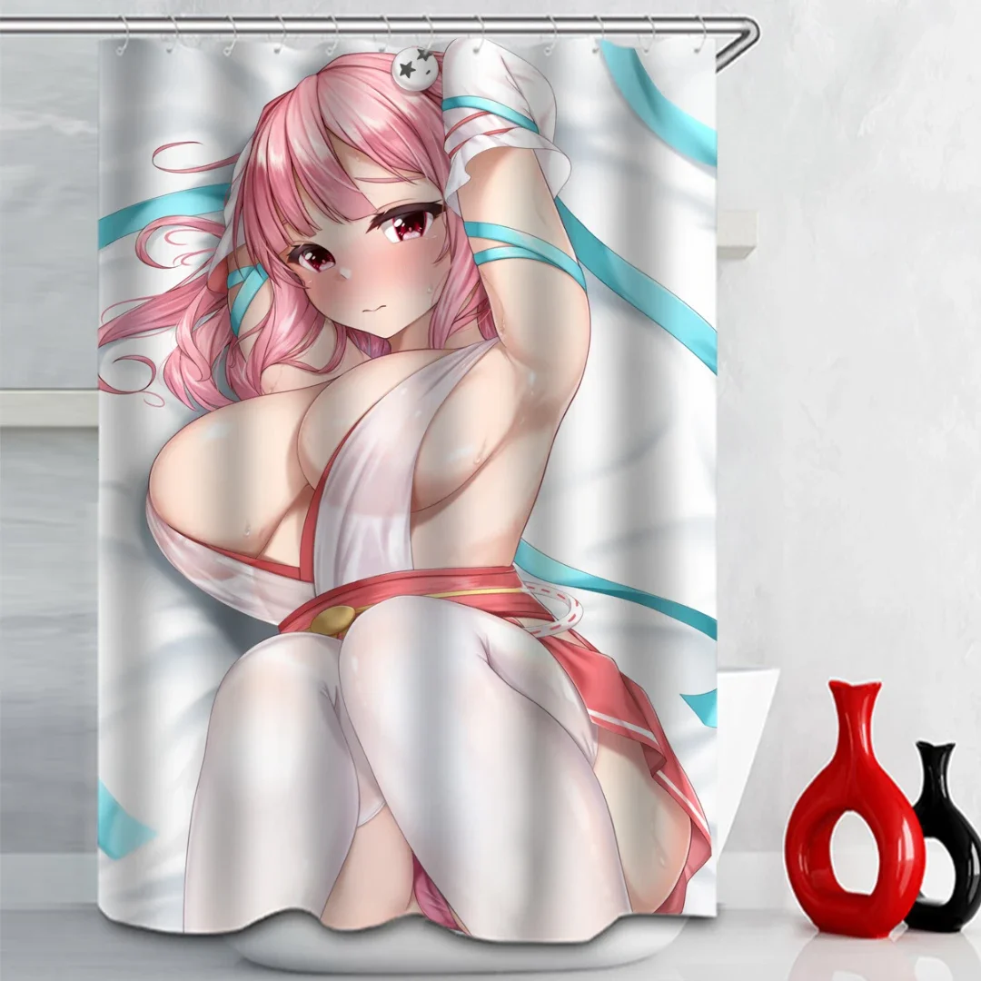 Anime Big Breasts  Ass Girl Nude Print Shower Curtain Bathroom Supplies High-quality Waterproof  Decoration with Hook