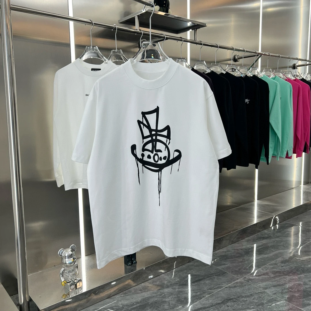 25 عاما من الاتجاه العلامة التجارية الموضة الراقية شعار زحل مطبوعة بسيطة مستديرة الرقبة الرجال والنساء تي شيرت قصيرة الأكمام