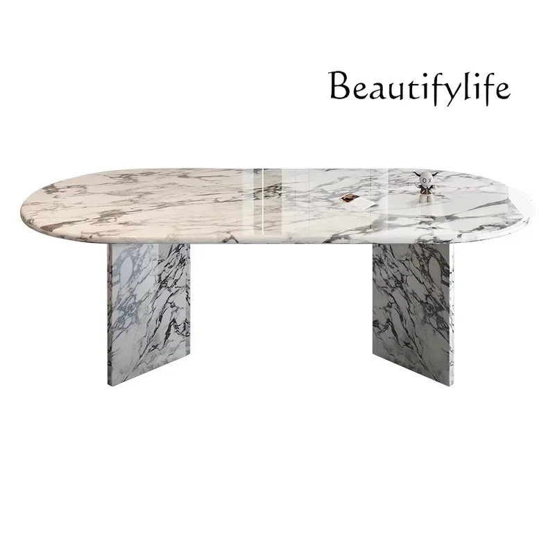 

Customized French marble dining table Light luxury Modern cream style luxury stone villa Large dining table