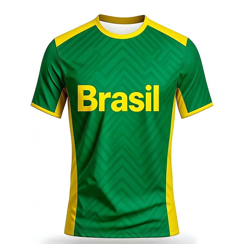 Brazil Football Jersey T-shirt For Men Outdoor Sport Breathable Short Sleeve T Shirts Customized Name Number Yellow And Green