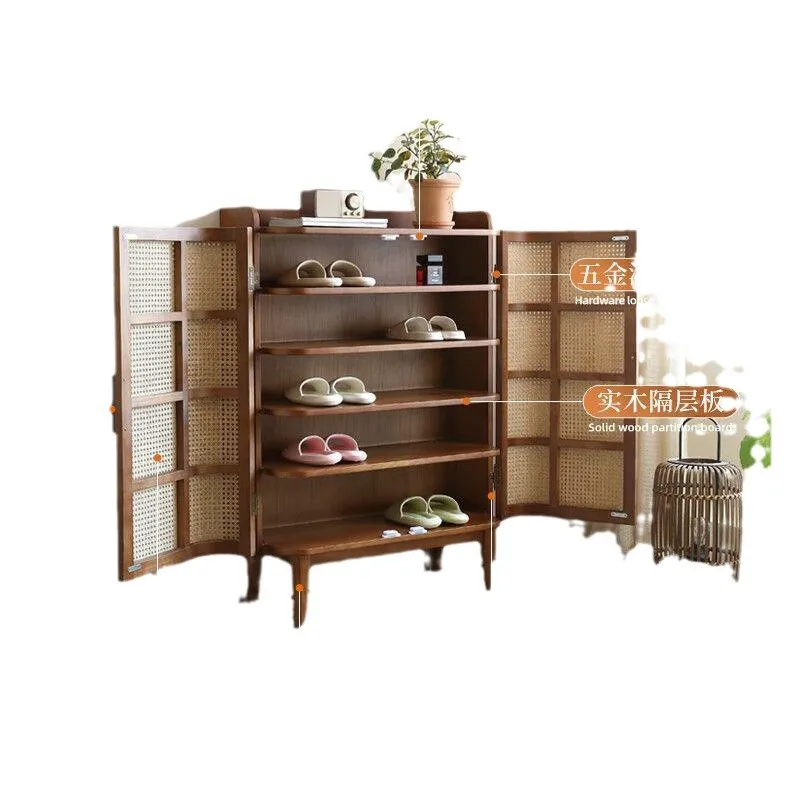 

Multi-layer solid wood cabinets, living room home storage shoe rack, home door storage locker, rattan porch cabinet