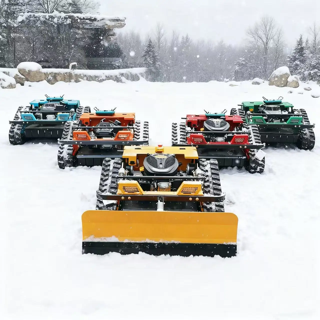 

Custom Remote-controlled Lawnmower,Four-stroke Petrol Engine,Zero-turn Mower, With Snow Shovel Suitable for Snow Removal/Mowing.