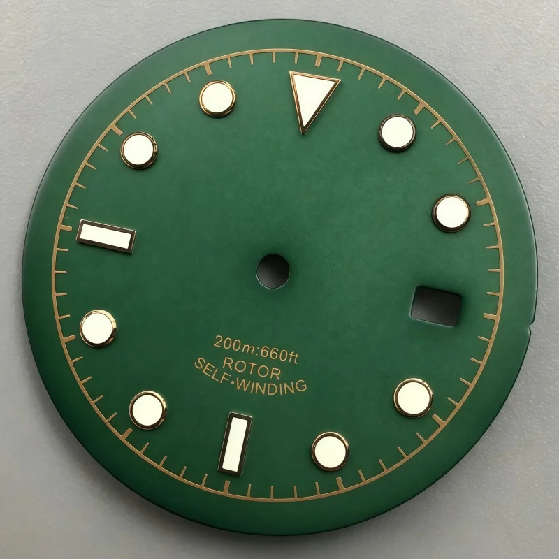 33.5mm green/blue diving watch dial luminous index compatible with NH35A/NH36 movement, 3 o'clock position date window.