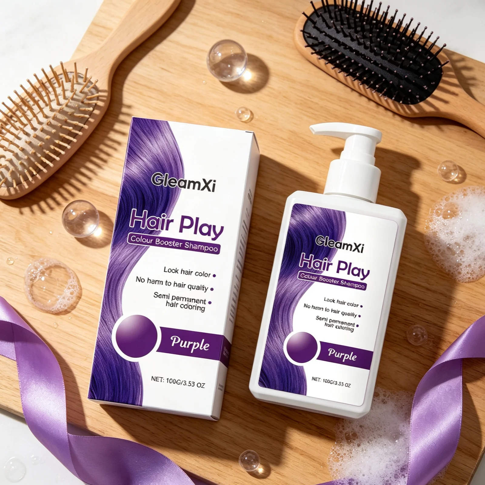 Gleamxi Purple Color Booster Shampoo Gentle Rapid Hair Dyeing Refresh Nourishing Moisturizing Hair Color Temporary Color Shampoo