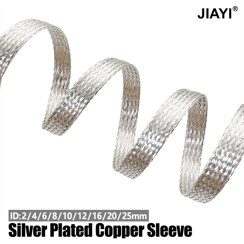 Silver Plated Copper Braided Shielding Sleeve Width 2-25mm Expandable Mesh Anti-Interference High Temp Cable Protection Sleeves