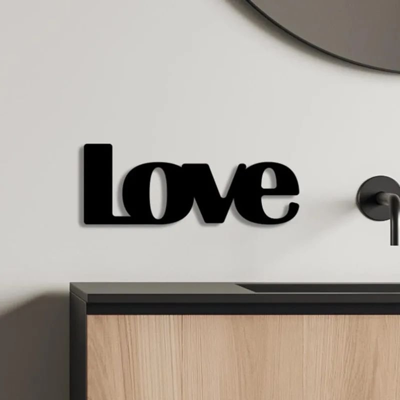 Love Wall Sign – Modern Black Acrylic Board – Bathroom or Home Wall Art – 24x9cm