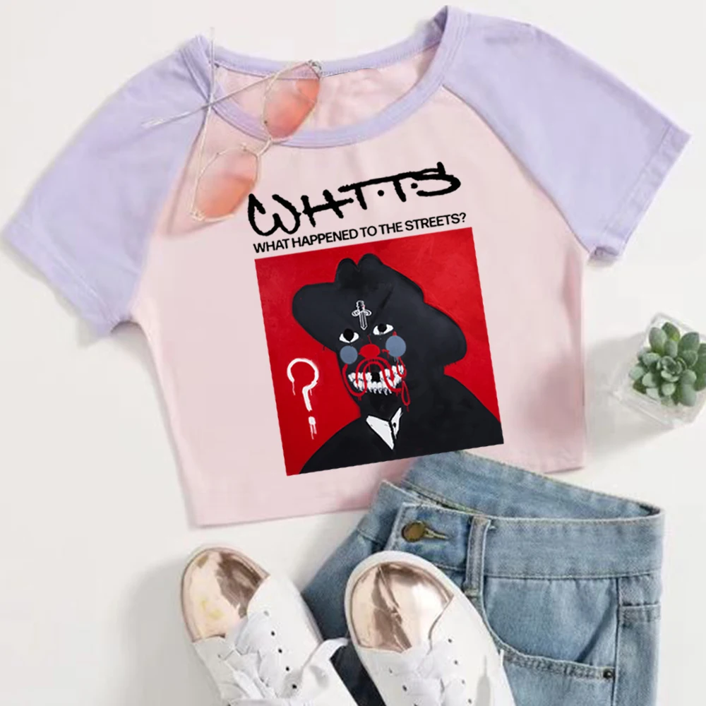 21 وحشية ما حدث إلى الشوارع المحاصيل قمم تي شيرت الفتيات أزياء المرأة س الرقبة قصيرة الأكمام