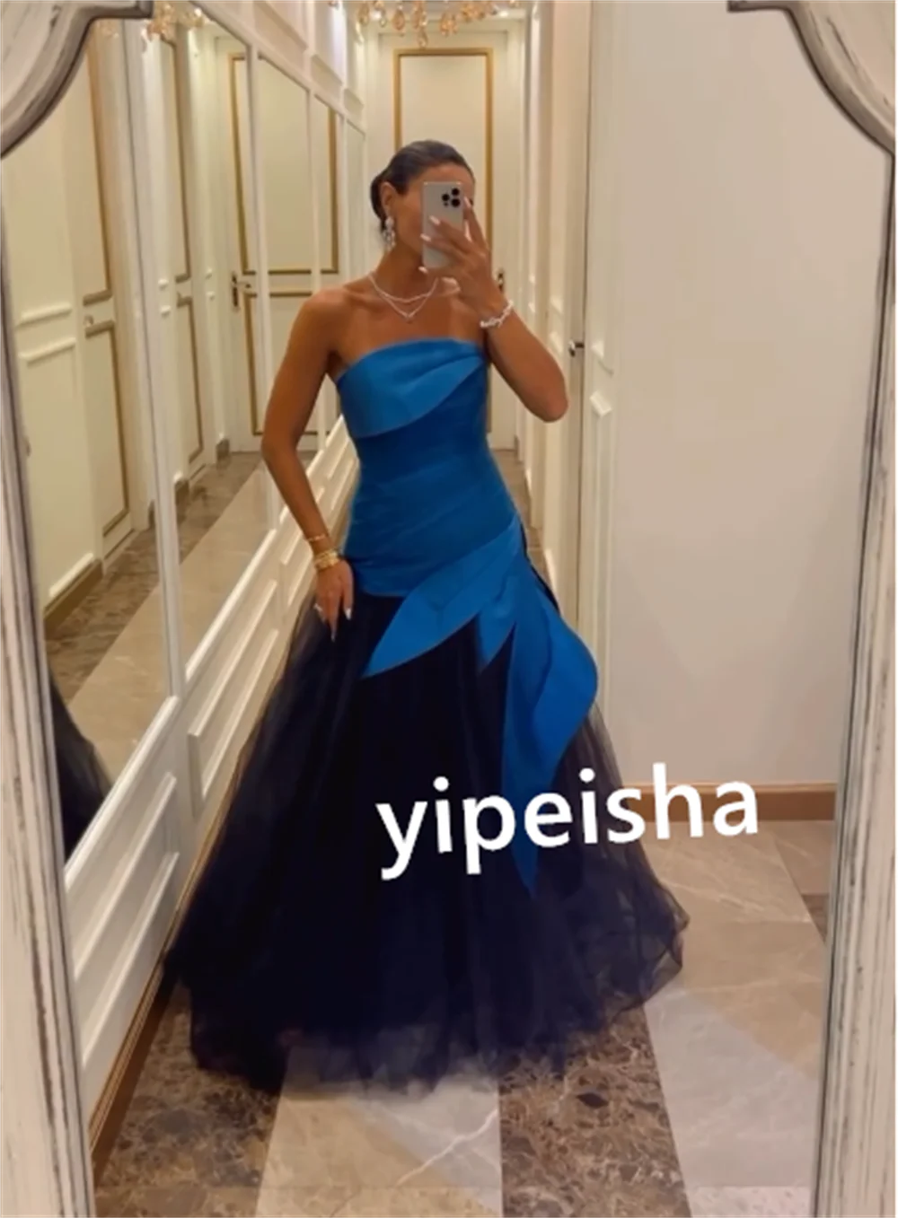 Customized Exquisite Tulle Pattern Pleat A-line Strapless Long Dresses Cocktail Dresses High Quality Sizes Available Intricate F