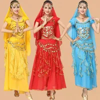 Vestido de Bollywood, disfraz para adulto para mujer, Sari Oriental, danza árabe india, ropa para el vientre, conjunto de falda de gasa para actuación, ropa
