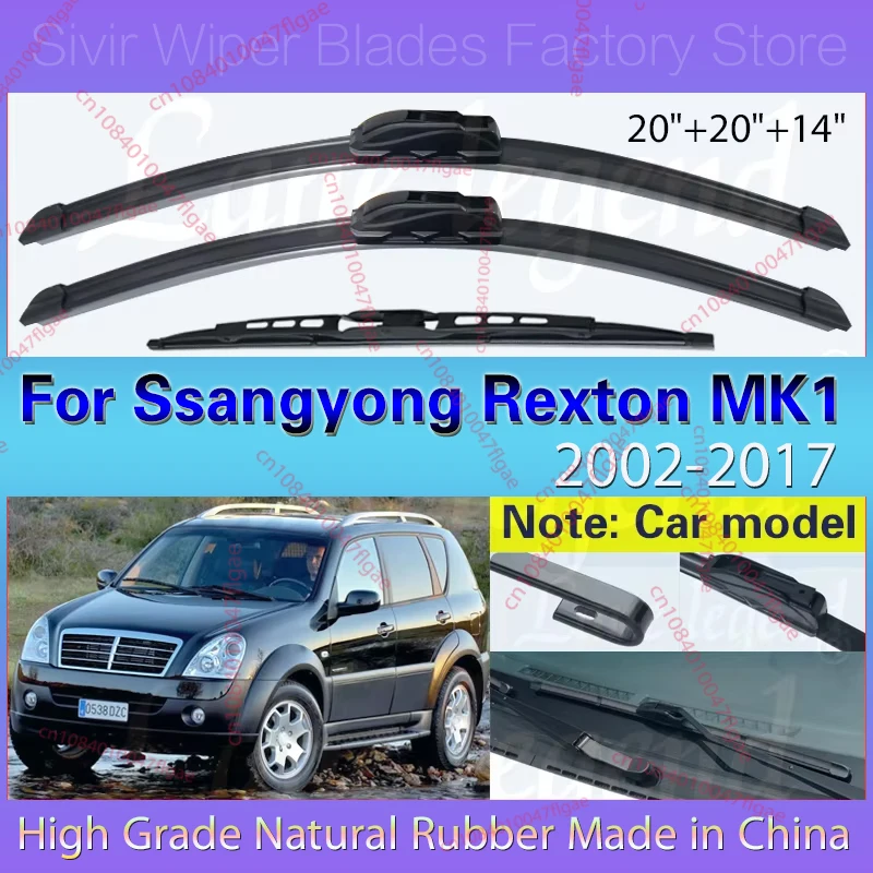 

For Ssangyong Rexton MK1 2002 - 2017 Car Front Rear Wiper Blades Soft Rubber Windshield Windscreen Window Rain Brush 20"+20"+14"