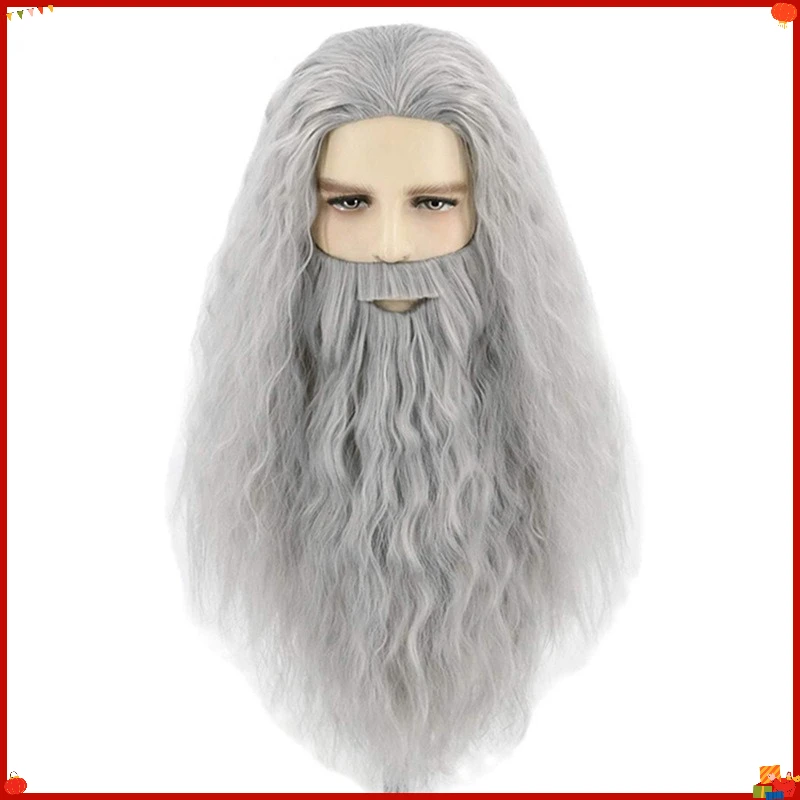 Long Grey Synthetic Wizard Beard Wig Set Halloween Cosplay Costume Party Roleplay Fantasy Disguise Headpiece