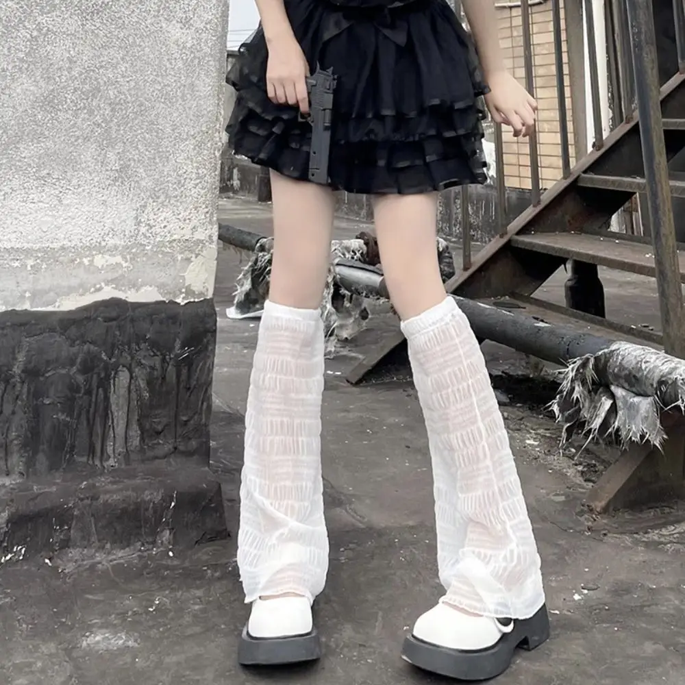 Casual Super Soft Lace Suspender Leg Warmers Thin Lolita Boots Shoes Cuffs Covers Sunscreen Harajuku Lace Mesh Sheer Socks Woman