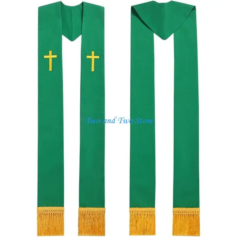 

HX6F Formal Wear Clergy Stole with Embroidery Crossed and Tassels Decors for Pastors Leaders in Various Religious Occasion