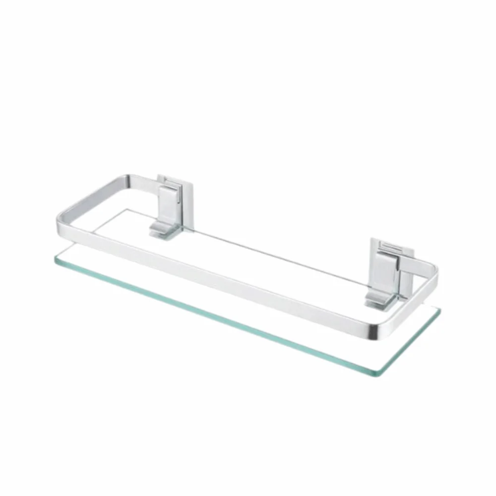 Aluminum Glass Bathroom Storage Rack Silver Tempered Thickened Glass Glass Shelf Organizer Rectangular Shape Wall Mounted
