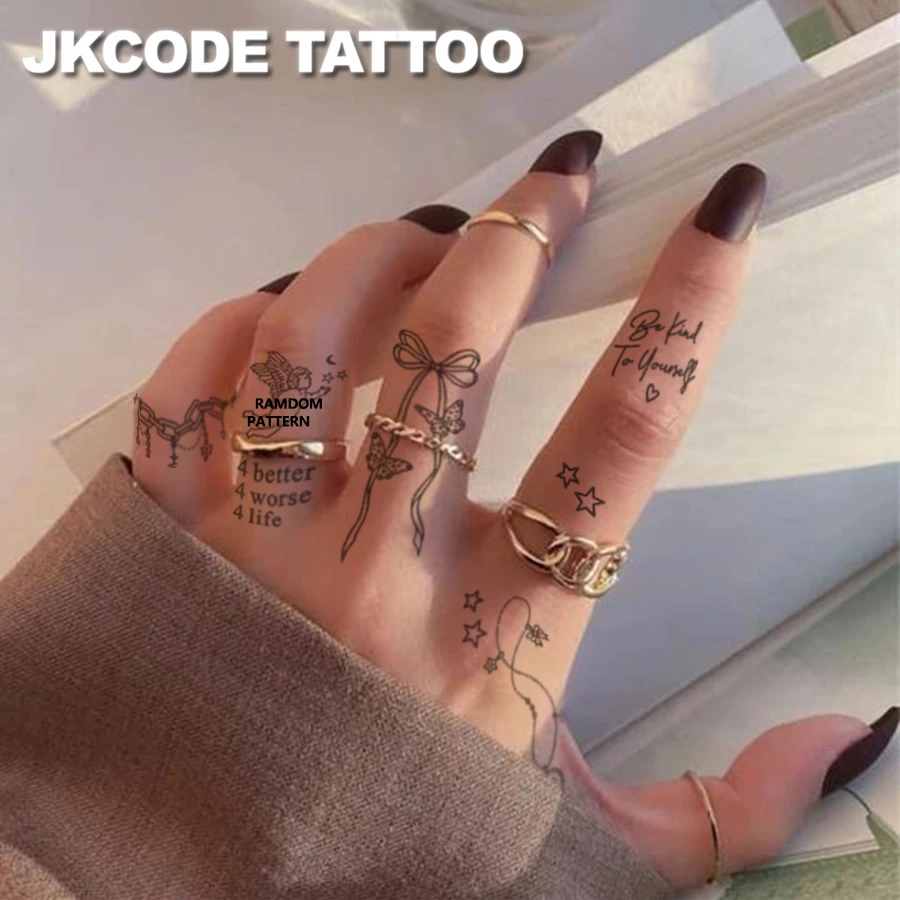 Cute Christmas Series Patterns - Butterfly, Ribbon, Wings, Stars, Bells, English Words - Cute Women's Finger Tattoos, Long-Lasting Waterproof Tattoo Stickers for Hands, Neck, and Feet - Elegant Durable Tattoo Stickers Body Art for 15 Days