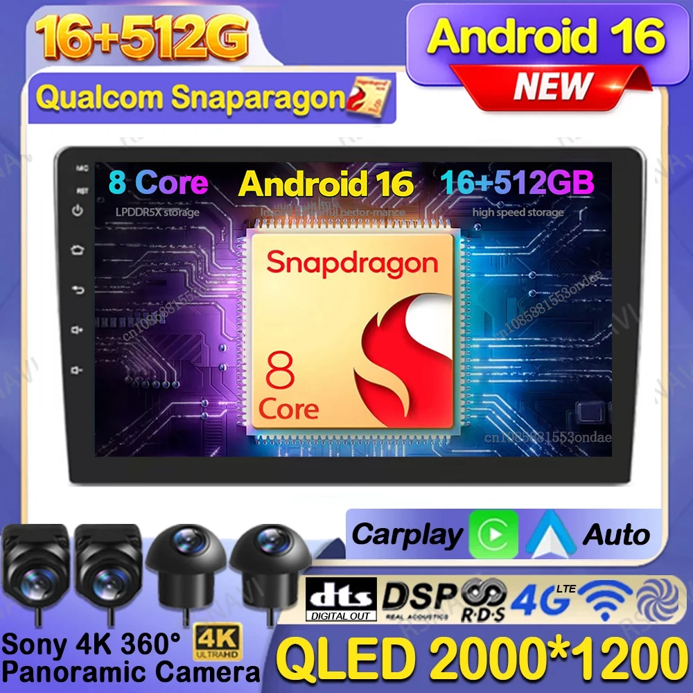 Android 16 9/10 inch No framework Navigation Video Player GPS Car Radio Multimedia Auto DSP Stereo Head Unit Smart Car System BT