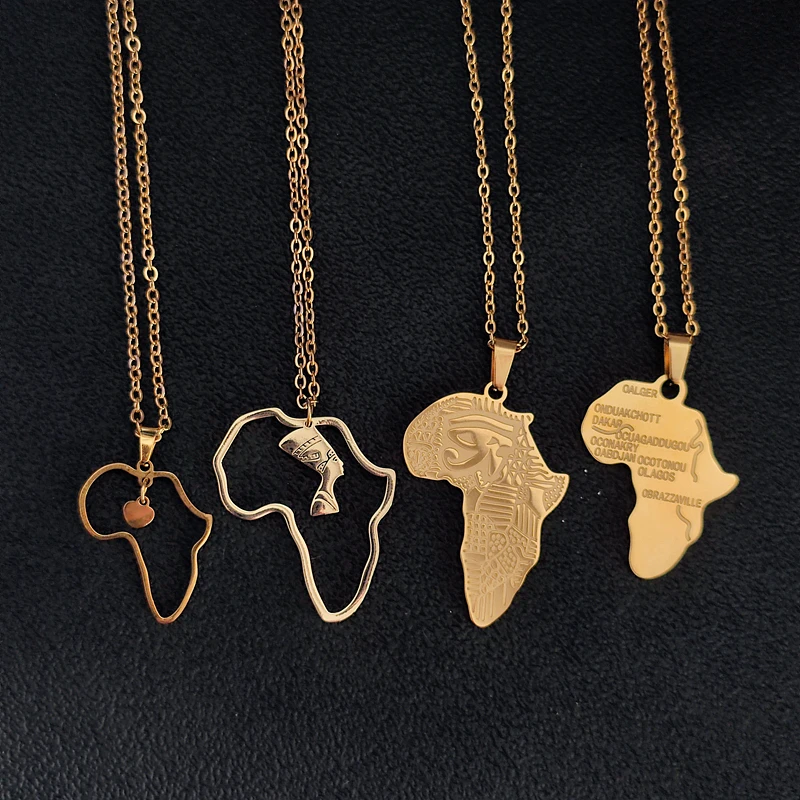 Africa Map Stainless Steel Pendant Necklace for Women Men Gold Color Ethiopian African Hiphop Item Jewelry Accessories Wholesale