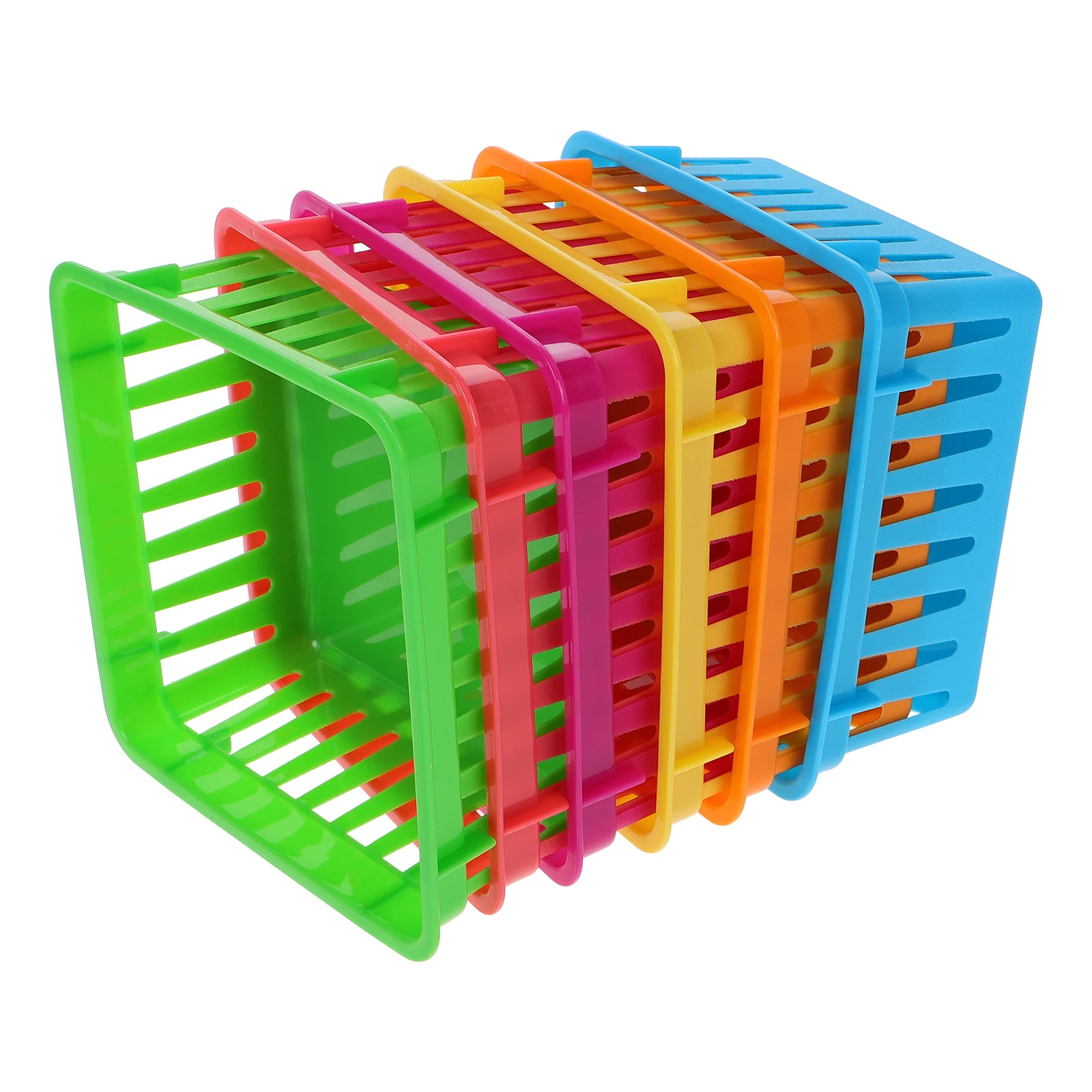 

6pcs Stationery Baskets Plastic Desk Organizers Multicolor Classroom Supplies Storage Trays Large Capacity Small Utility Bins