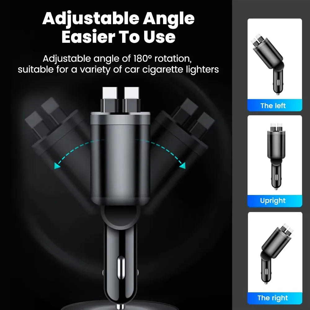 150 واط مهايئ شاحن سيارة 5 في 1 شحن سريع USB نوع C شاحن سيارة مع قابل للسحب نوع C الحبال آيفون هواوي سامسونج