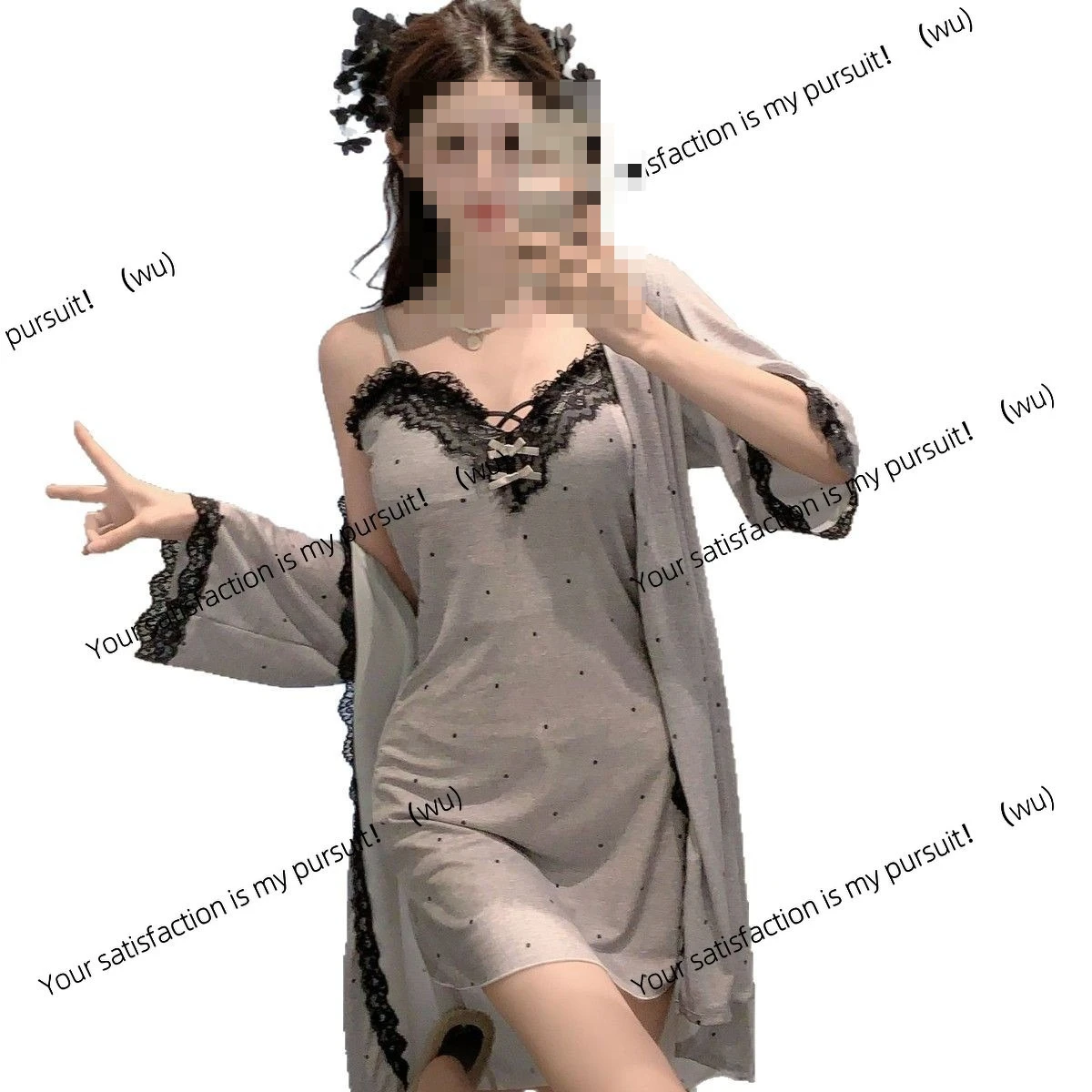 Spring and summer Japanese sweet suspender nightgown women's sexy thin suspender ice silk nightdress pure desire style nightgown