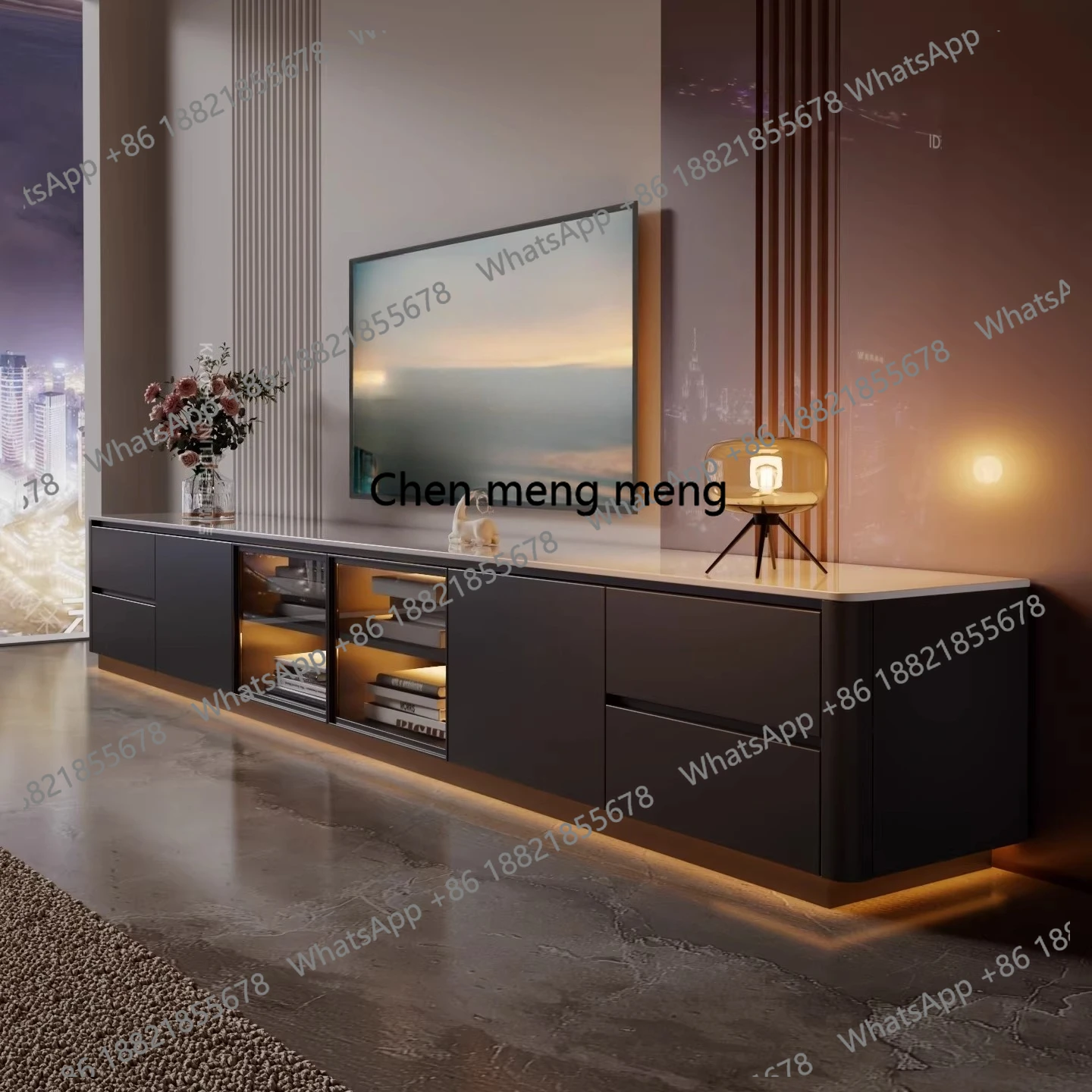 Nordischer Brauner TV-Schrank mit Schubladen, Maßgefertigter Eichen-Klassiker, Wohnzimmer-TV-Möbel, Designer Japanischer Fernsehtisch