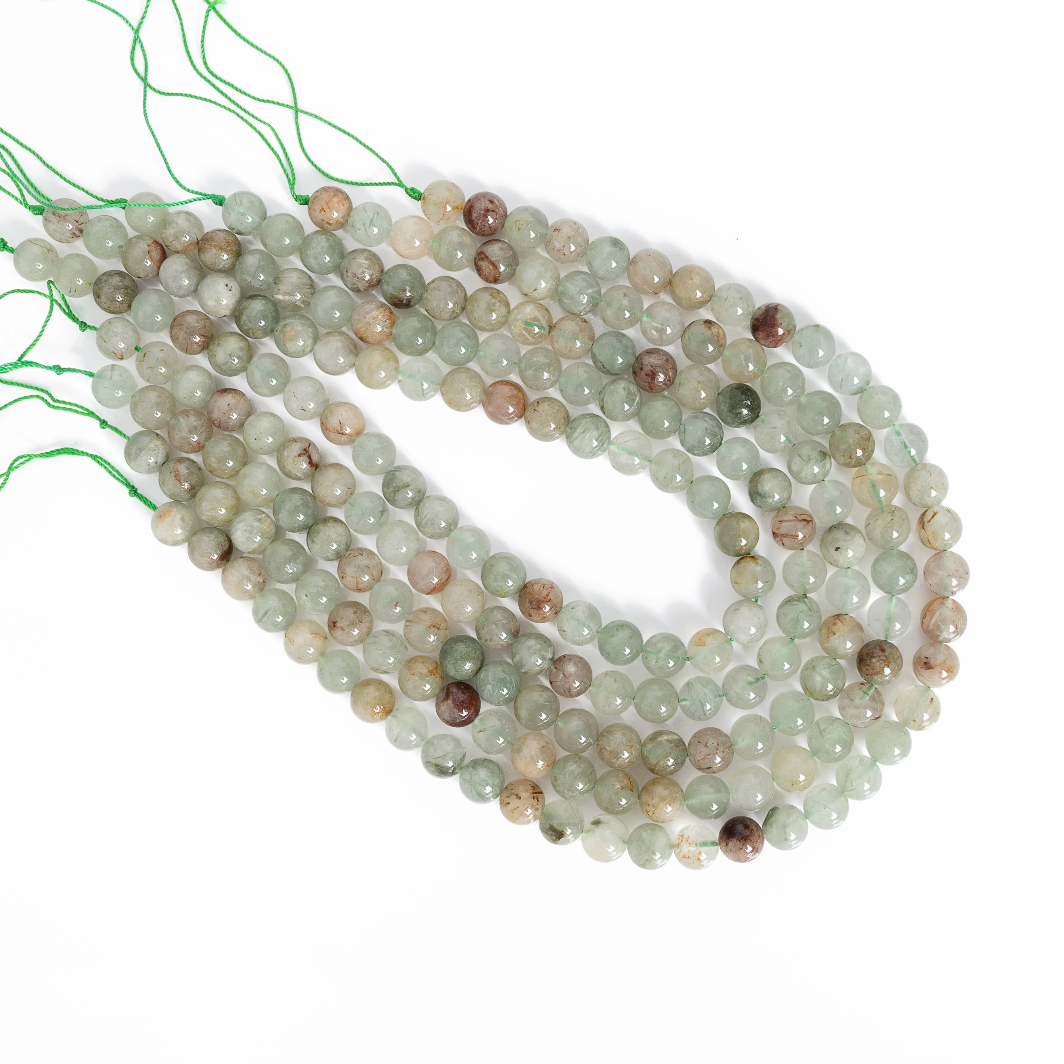 Genuine Natural Light Yellow Green Hair Crystal Beads Grade AAA 6/8/10 MM Full Strand Round Loose Beads 15\