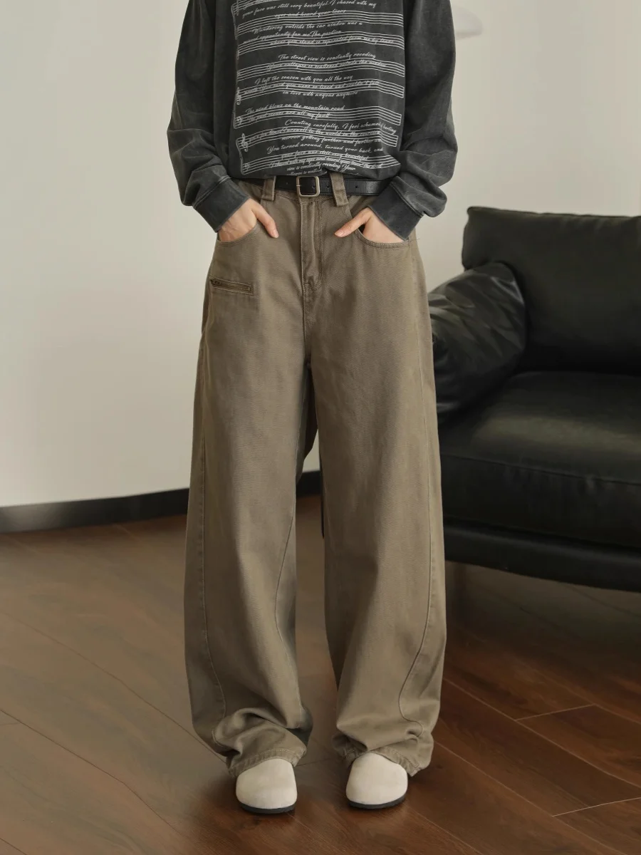 

Vintage Waed Curved Knife Work Pants Men Women Casual Loose Straight Leggings High Street Drape Leisure Trousers