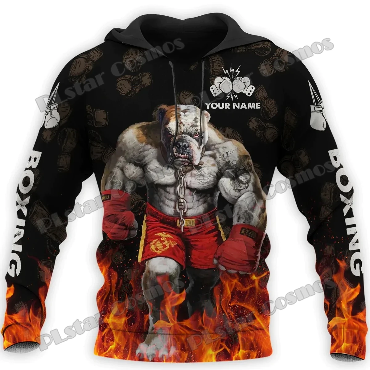 

PLstar Cosmos Customize Name Funny Boxing Bulldog 3D Printed Men's Hoodie Unisex Casual zipped Pullover Boxing Lover Gift HW21