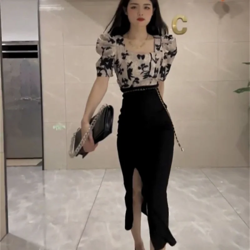 Sexy 2 Pieces Sets for Women Slit Suits Short Sleeve Office Maxi Woman Outfit Long Festival Full Summer Clothes 2024 Stylish Y2k